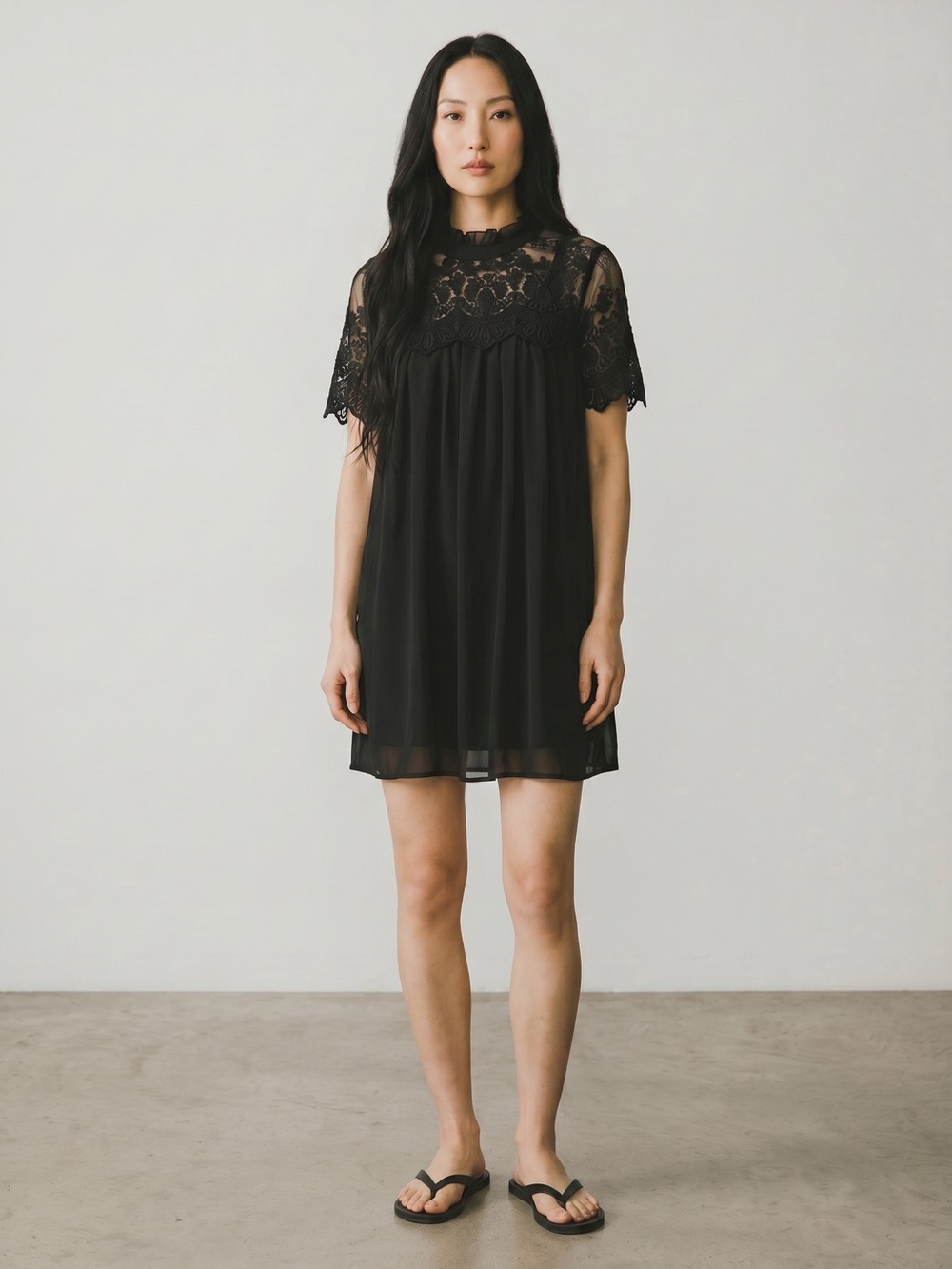 Beachsissi Black Lace Cover Up Dress Sheer Mesh Swim Coverup Mock Neck Large NWT